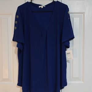 89th & Madison Royal Blue Button Sleeve Blouse